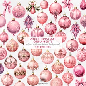 Pink Christmas Ornaments Clipart Collection | Pink Watercolor Christmas Ornaments Bundle | Girly Christmas PNGs | Pink Christmas Decorations