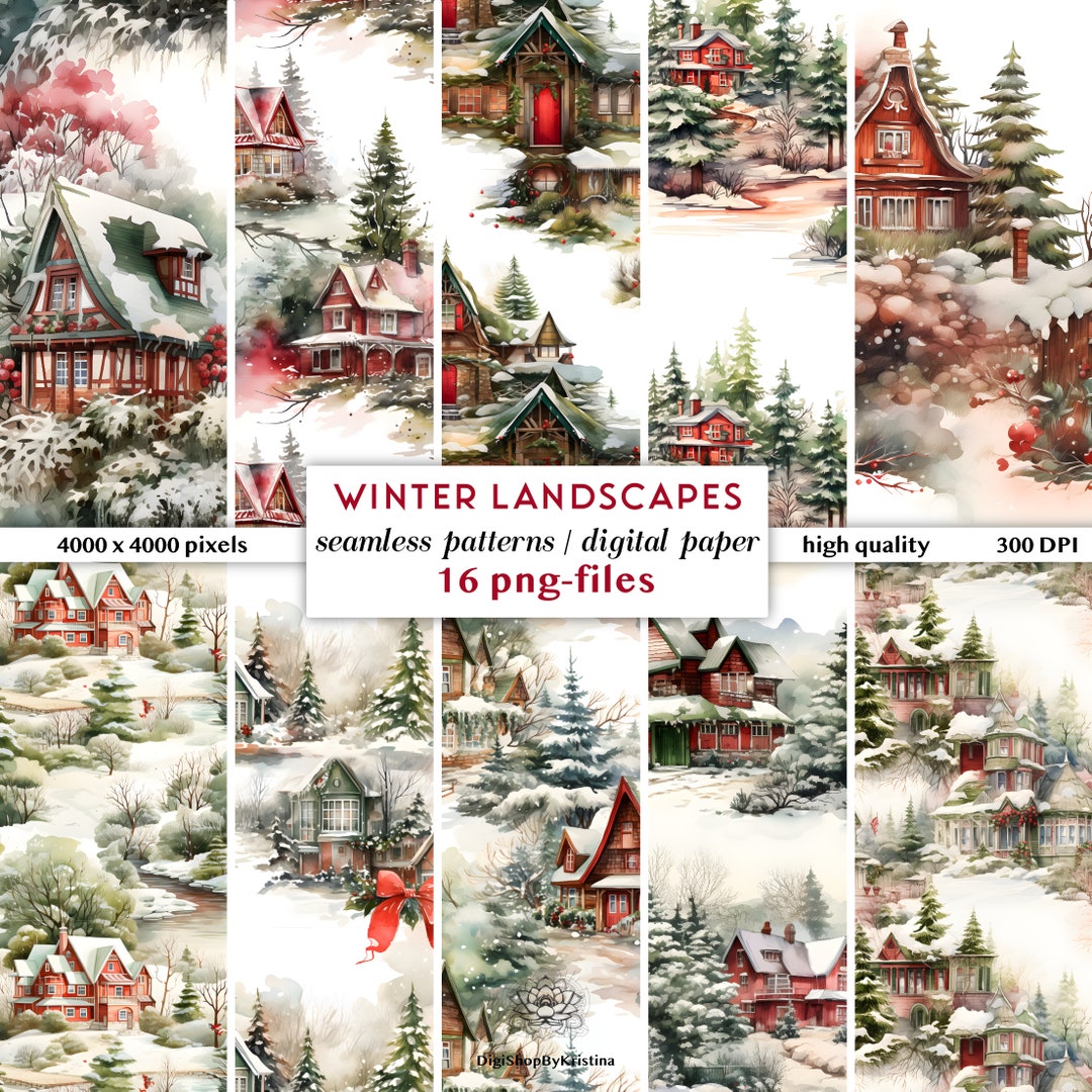 Christmas Landscape Digital Papers Christmas Seamless Patterns Mix ...