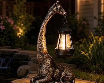 Solar Giraffe Lantern Garden Statue, Outdoor Yard Decor, Animal Garden Light