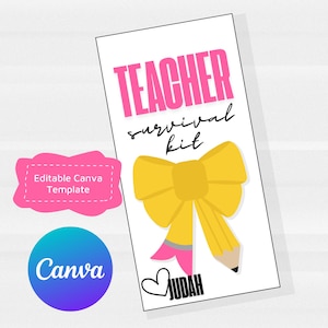 Editable Teacher Survival Kit Tag – First Day of School Gift – Printable Canva Template – Back to School Teacher Gift Idea
