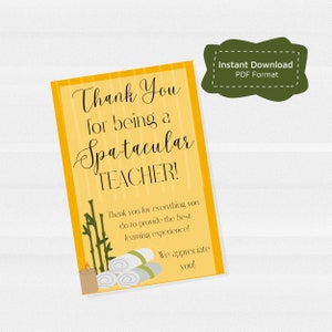 Thank you for being a spa-tacular teacher - Teacher appreciation gift printable - Instant Download - PDF