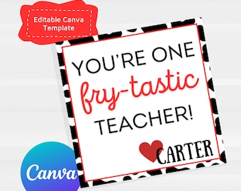 Fry-tastic leraar bewerkbare waarderingskaart – Direct digitaal downloaden op Canva - Waardering van leraren - Waardering van directeur
