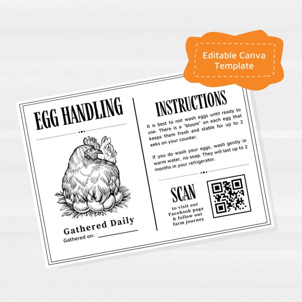 Egg Handling - Egg Gathered Cards - Editable Canva Template - Small Town Farm - Gathered Daily Eggs