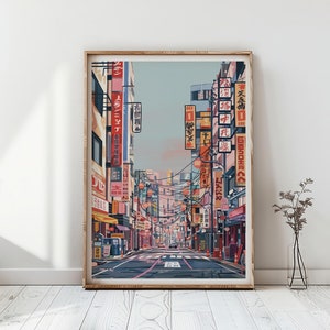 Poster di Tokyo, stampa di Tokyo, arte di viaggio in Giappone, arte di viaggio in Giappone, arte murale giapponese, arte giapponese, arte multimediale della città di Tokyo