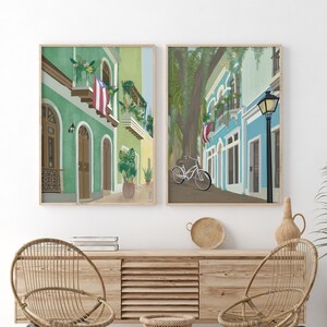 Set of 2 Travel Prints, Puerto Rico Travel Poster, Puerto Rico Illustration, San Juan, Puerto Rico Print, Puerto Rican Flag Illustration