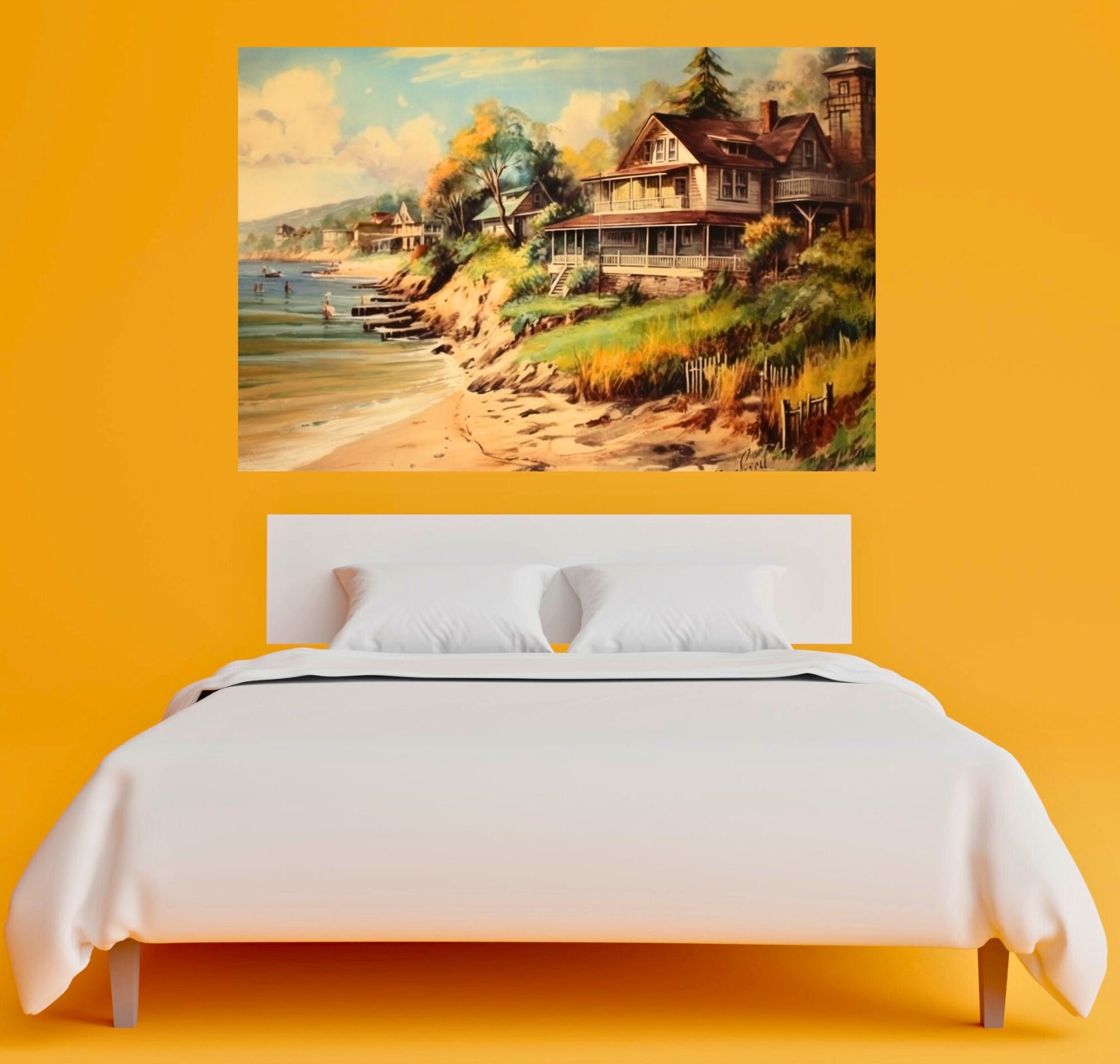 Vintage Beach Wall Decor Beach House Canvas Painting Wall Art Etsy
