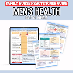 Men&#39;s Health Family Nurse Practitioner Study Guides | Men&#39;s Health FNP Study Sheets | Nurse Practitioner Study Guide | FNP School Notes