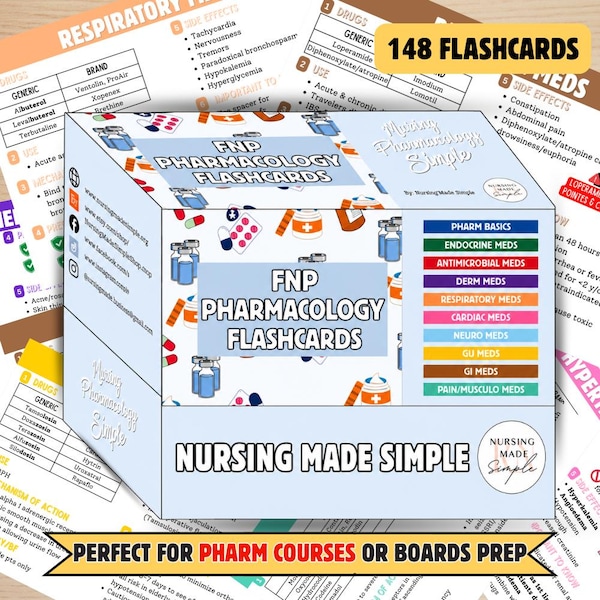 Family Nurse Practitioner Pharmacology Flashcards | Pharm Study Cards | NP Pharmacology Course Resource | NP Pharmacology Boards