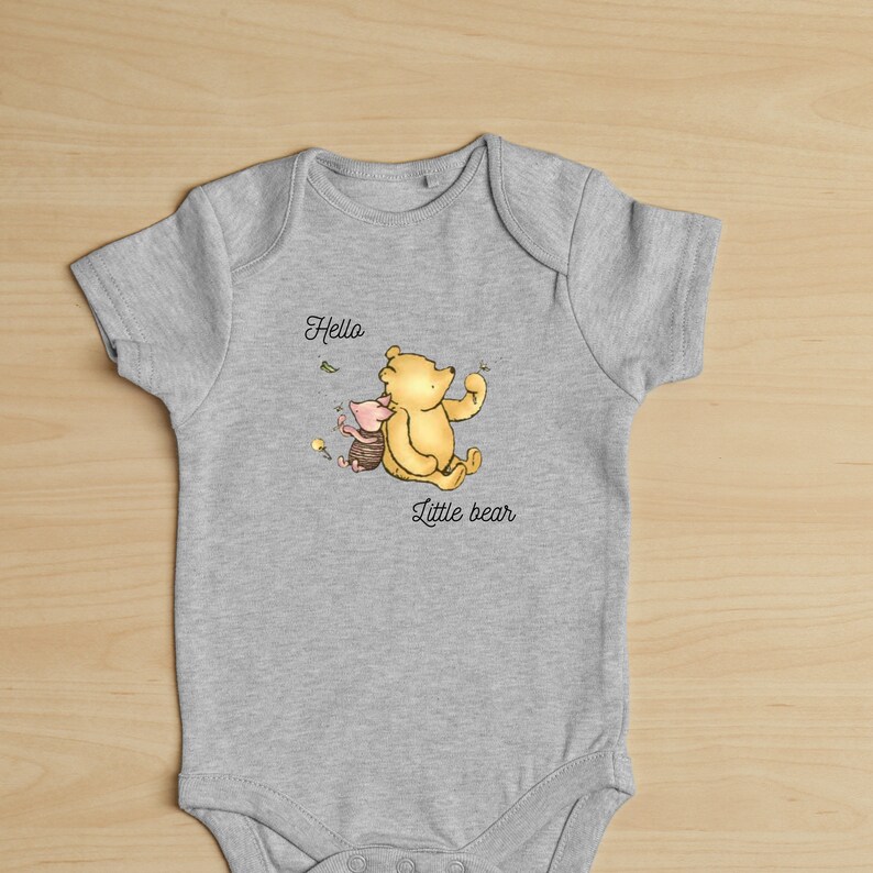 Hello Little Bear Pooh Onesie, Pooh Baby Shower Gift, Pooh Baby Onesie