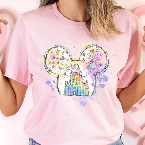 Colorful Disney Castle Shirt, Watercolor Princess Castle Shirt, Women Kids Disneyland Magic Kingdom Shirt, Girl's Disney Shirt, Epcot Mickey