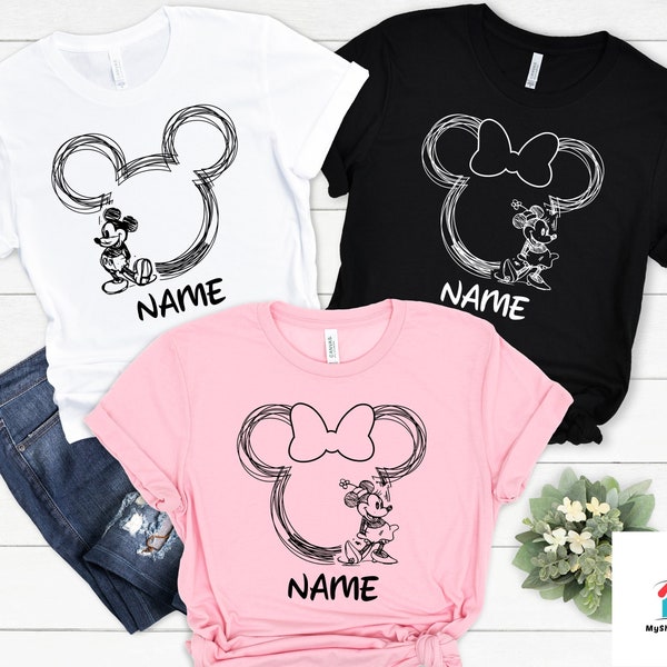 Custom Disney Mickey Minnie Matching Shirt With Name, Personalized Disney Family Matching Shirt, Disneyland Vacation Trip Shirt