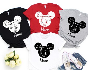 Retro Custom Disneyland Mickey Shirt With Name, Vintage Disneyland Family Matching Trip Shirts, Distressed Mickey Mouse Head Vacation Shirt