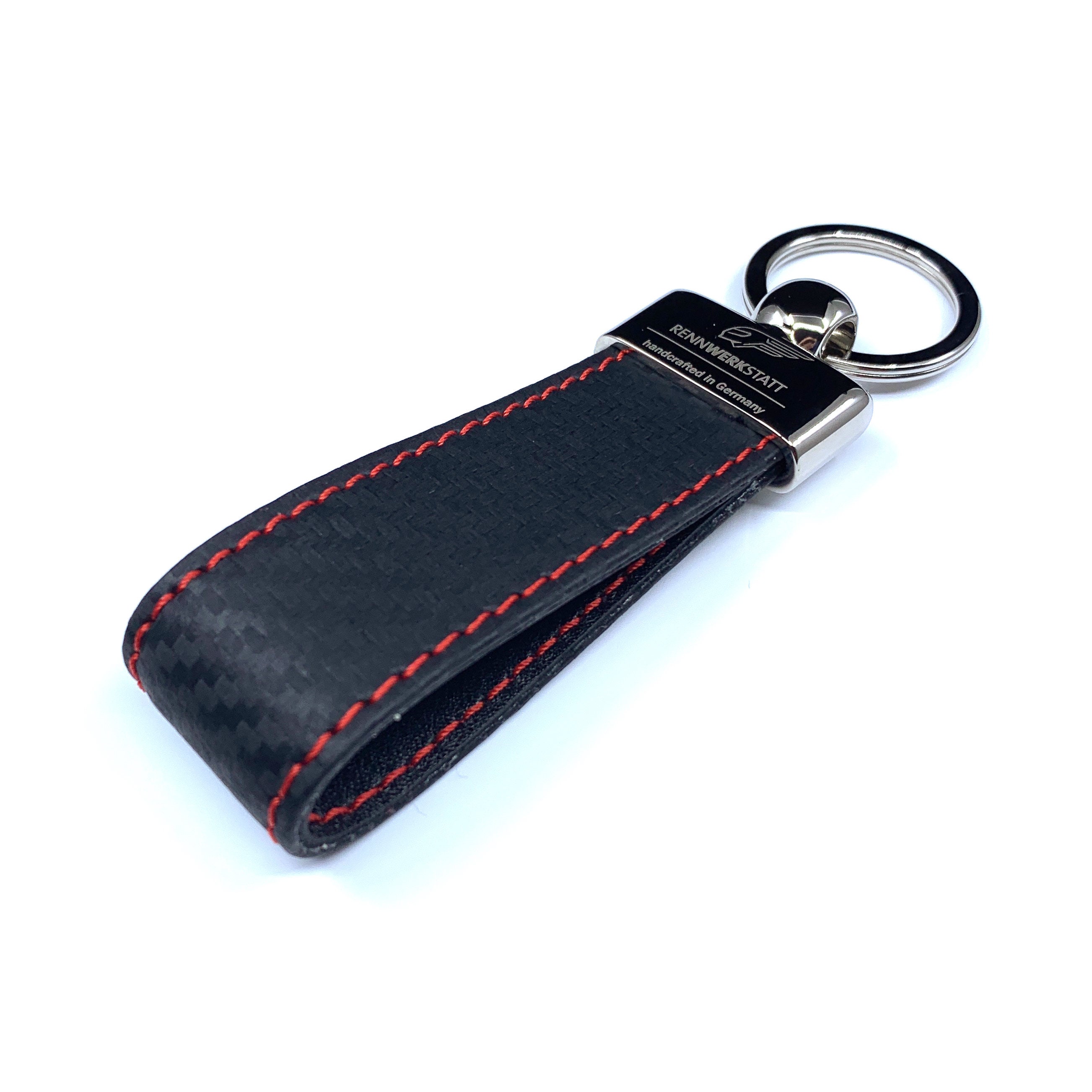 Keyring - Carbon Leather - Red Stitching - Etsy