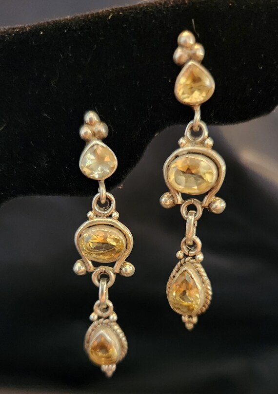 Vintage sterling silver and lemon citrine drop ear