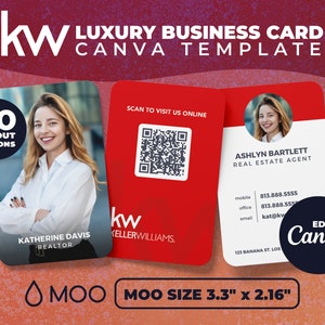 Keller Williams MOO Size Business Card Template | Canva | QR Code | Editable | KW