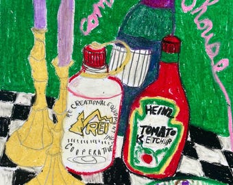 come to my house, original oil pastel drawing on paper