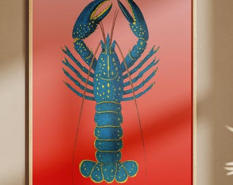 Impresión de langosta azul: arte mural costero náutico