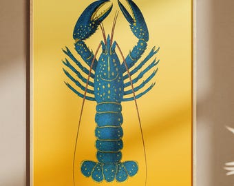 Impresión de langosta azul: arte mural costero náutico