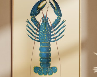 Lámina de langosta azul: arte mural costero náutico, decoración de vida marina