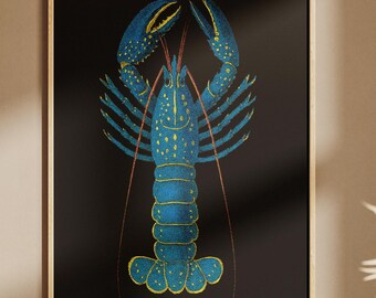 Lámina de langosta azul: arte mural costero náutico, decoración de vida marina