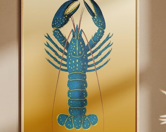 Impresión de langosta azul: arte mural costero náutico