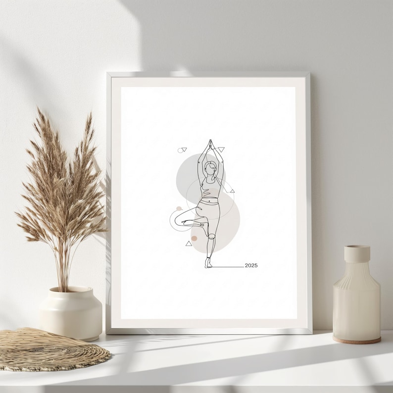 Yoga Pose Minimalism Art Print Beige, Gray and Brown Decor