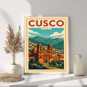 Poster de voyage vintage de la cathédrale de Cusco - Cordillère des Andes, Pérou Impression artistique