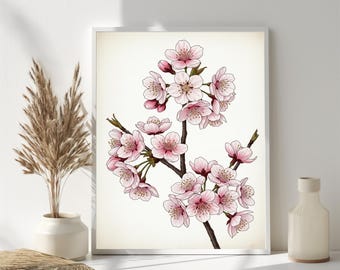 Kersenbloesemprint: vintage Japanse bloemenbotanische kunst