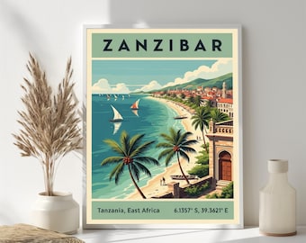 Zanzibar Coastline Poster – Retro Travel Print, Mid-Century Modern Art