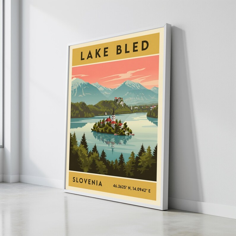 Lake Bled Slovenia Poster – Retro Travel Art, Mid-Century Style image 6