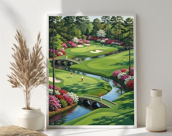 Augusta National Poster, Watercolor Golf Course, Green Frways, Floral Landscape