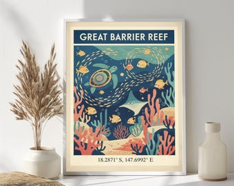 Great Barrier Reef Print – Vintage Style Oceanic Wall Art