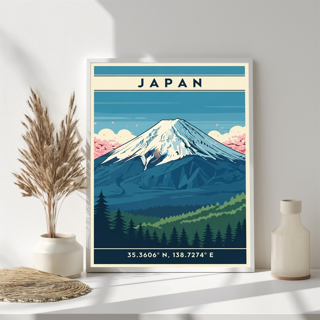Mount Fuji Japanese Landscape Poster – Mid-century Modern Travel Art - Etsy