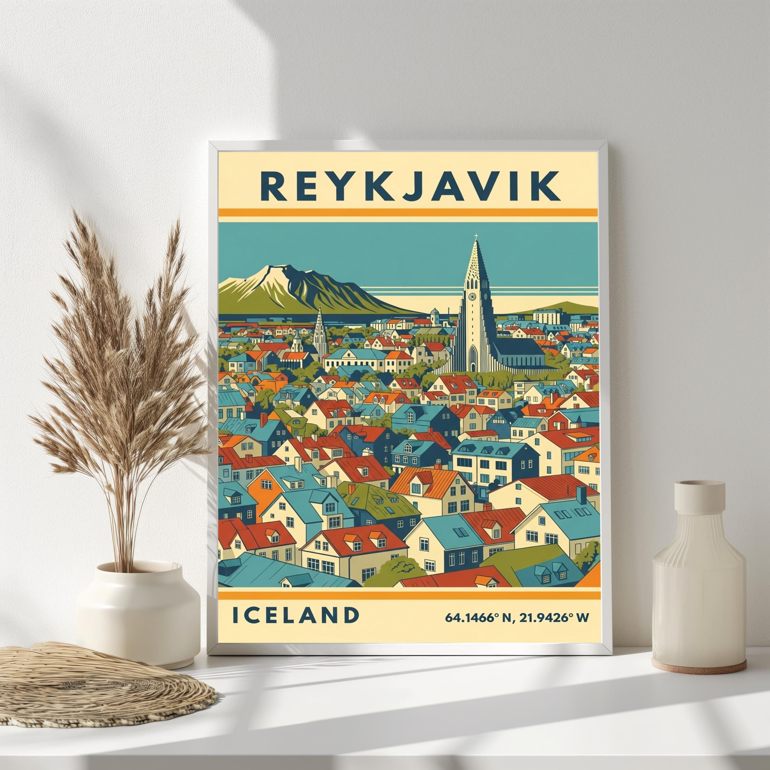 アート・デザイン・音楽 ICELAND Klaus D. Francke Reykjavik Iceland Art Print: Mid-century Modern Travel Poster - Etsy