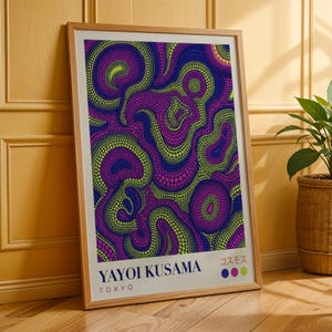 Impresión artística de Tokyo Cosmos - Pintura de puntos Kusama, verde lima, magenta y azul real