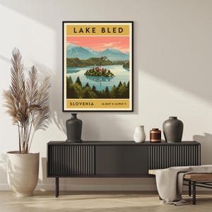 Lake Bled Slovenia Poster – Retro Travel Art, Mid-Century Style image 10