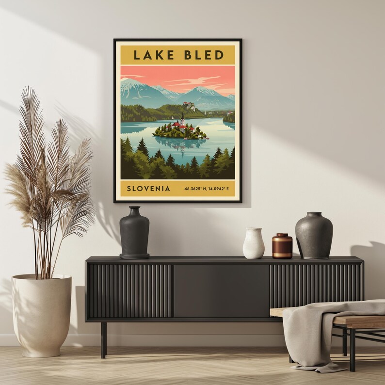 Lake Bled Slovenia Poster – Retro Travel Art, Mid-Century Style image 10