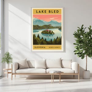 Lake Bled Slovenia Poster – Retro Travel Art, Mid-Century Style image 8