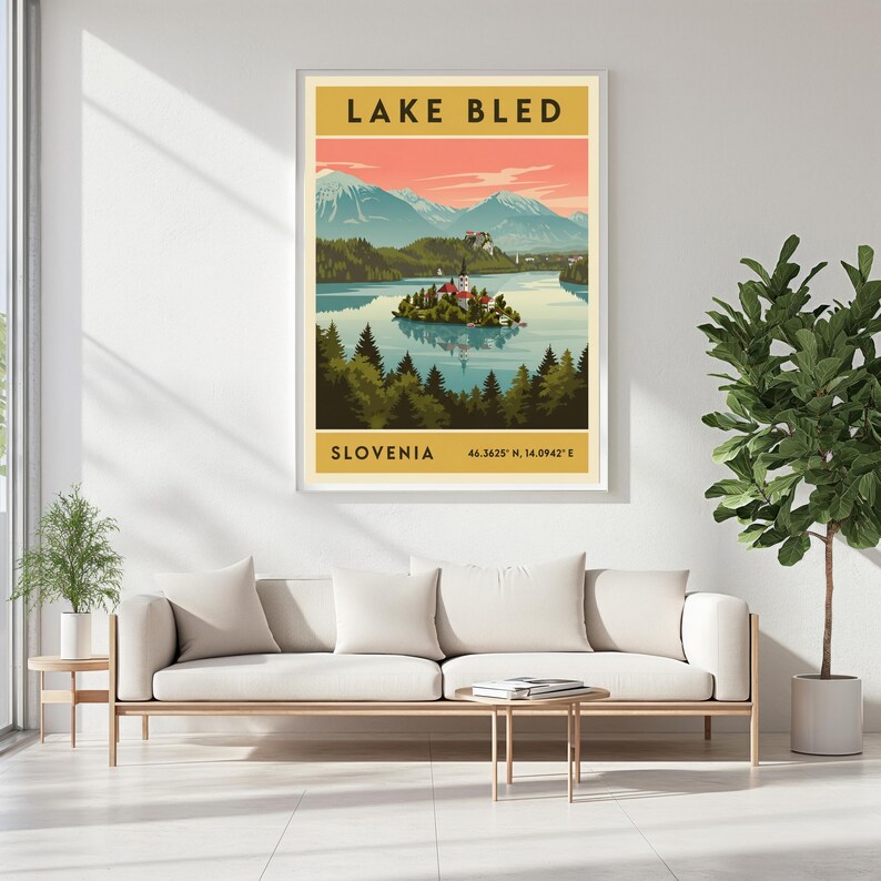 Lake Bled Slovenia Poster – Retro Travel Art, Mid-Century Style image 8