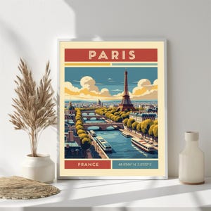 Paris Eiffelturm Poster: Türkisblaues Retro Stadtbild, Mid-Century Reisekunst