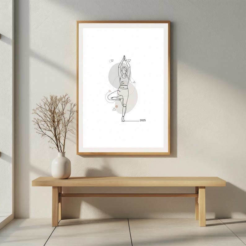 Yoga Pose Minimalism Art Print Beige, Gray and Brown Decor