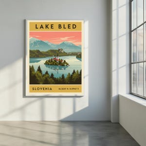 Lake Bled Slovenia Poster – Retro Travel Art, Mid-Century Style image 3