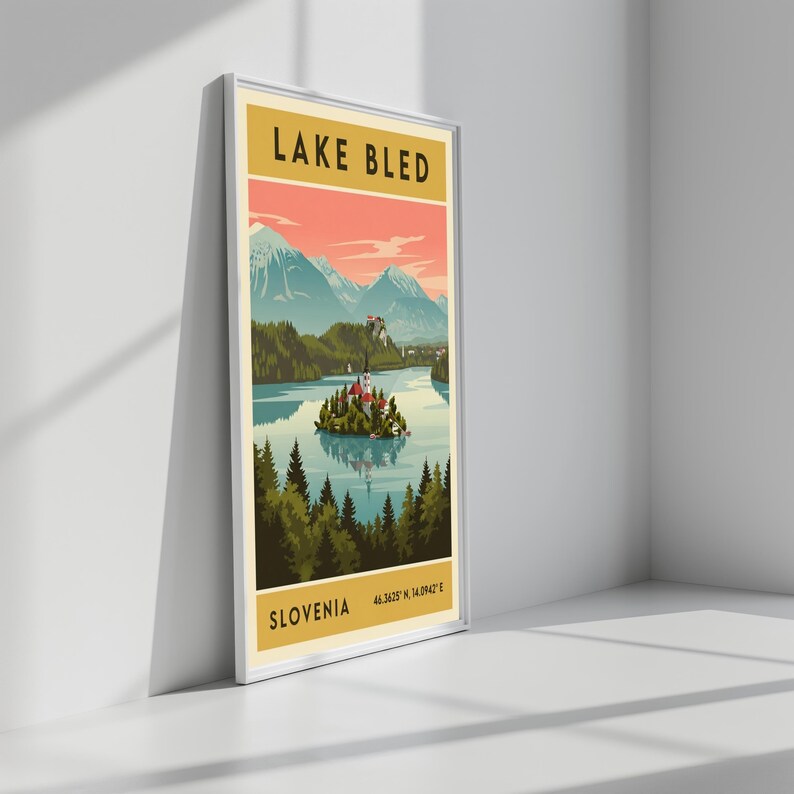 Lake Bled Slovenia Poster – Retro Travel Art, Mid-Century Style image 7