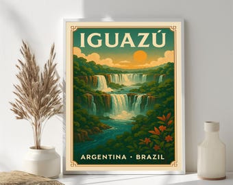 Iguazú Falls Vintage Travel Poster – Argentina Brazil Landscape Art