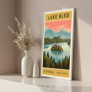 Lake Bled Slovenia Poster – Retro Travel Art, Mid-Century Style image 2