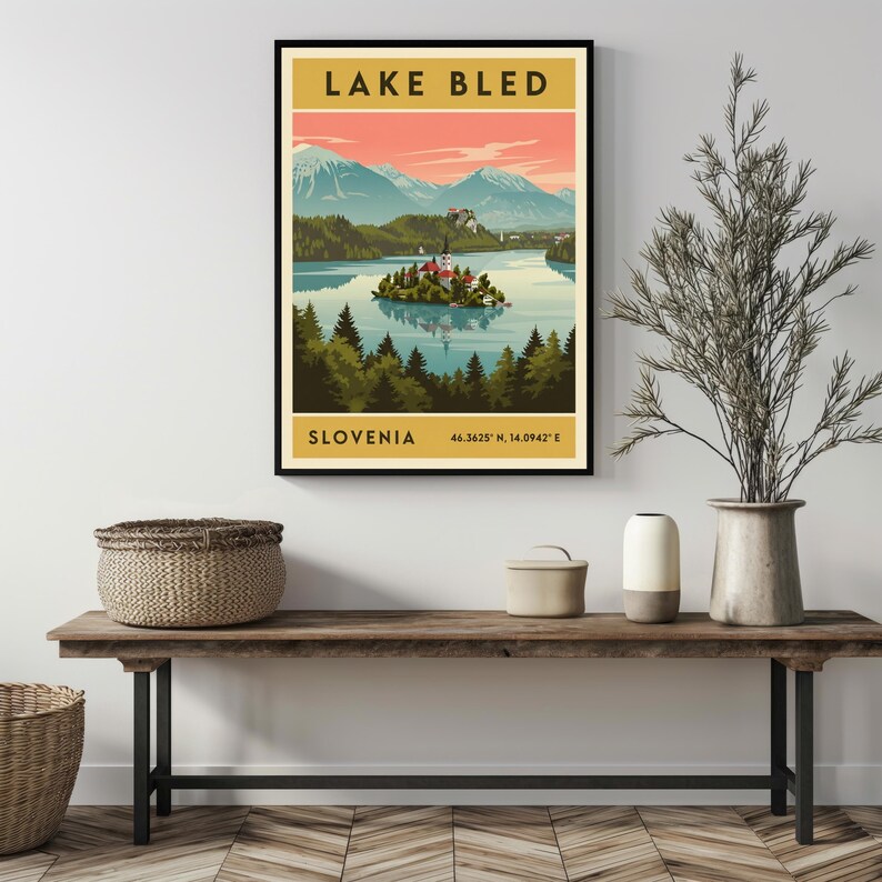 Lake Bled Slovenia Poster – Retro Travel Art, Mid-Century Style image 9
