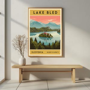 Lake Bled Slovenia Poster – Retro Travel Art, Mid-Century Style image 5