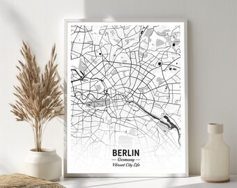 Berlin Art Print – Minimalist City Map, Black and White, Berlin Germany