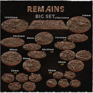 BASES - REMAINS themed Bone Covered Grimdark bases for wargames and tabletop twelve sizes available by zabavka workshop