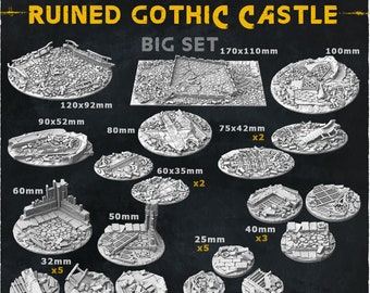 BASES - Ruined Gothic Castle themed Medieval ruins bases for wargames and tabletop twelve sizes available by zabavka workshop